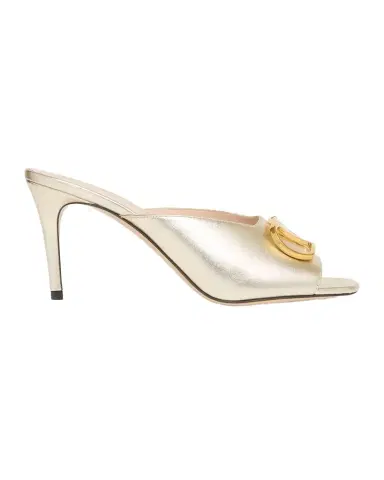 Valentino Garavani 80mm VLogo Signature Metallic Leather Mule Pumps | Thumbnail 1