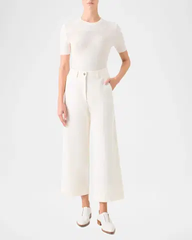 Akris Silk-Cotton Pointelle Knit Short-Sleeve Sweater | Thumbnail 2