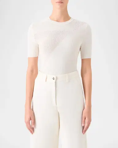Akris Silk-Cotton Pointelle Knit Short-Sleeve Sweater | Thumbnail 4