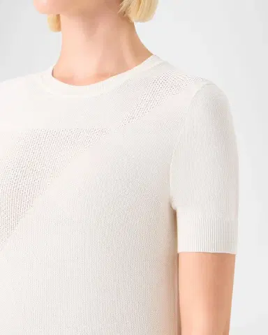 Akris Silk-Cotton Pointelle Knit Short-Sleeve Sweater | Thumbnail 5