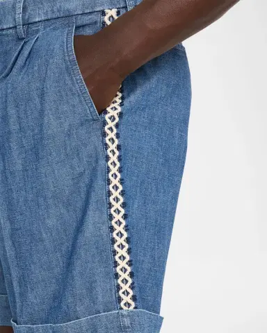 Valentino Garavani Men's Crochet-Trim Denim Shorts | Thumbnail 5 Valentino Garavani Men's Crochet-Trim Denim Shorts | Thumbnail 5