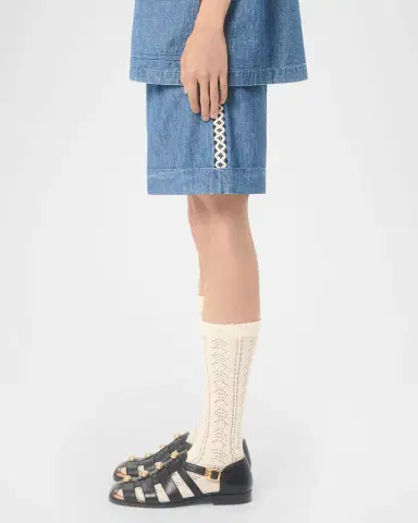 Valentino Garavani Men's Crochet-Trim Denim Shorts | Thumbnail 6 Valentino Garavani Men's Crochet-Trim Denim Shorts | Thumbnail 6