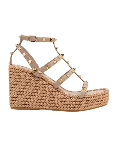 Valentino Garavani 95mm Rockstud Leather Wedge Espadrille Sandals | Thumbnail 1 Valentino Garavani 95mm Rockstud Leather Wedge Espadrille Sandals | Thumbnail 1