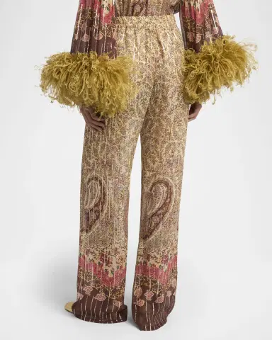 Valentino Garavani Paisley Metallic Silk Straight-Leg Pull-On Pants | Thumbnail 3 Valentino Garavani Paisley Metallic Silk Straight-Leg Pull-On Pants | Thumbnail 3