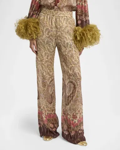 Valentino Garavani Paisley Metallic Silk Straight-Leg Pull-On Pants | Thumbnail 4 Valentino Garavani Paisley Metallic Silk Straight-Leg Pull-On Pants | Thumbnail 4