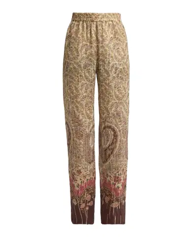 Valentino Garavani Paisley Metallic Silk Straight-Leg Pull-On Pants | Thumbnail 1 Valentino Garavani Paisley Metallic Silk Straight-Leg Pull-On Pants | Thumbnail 1