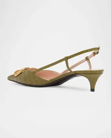 Valentino Garavani 40mm VLogo Signature Croc-Embossed Leather Slingback Pumps | Thumbnail 2