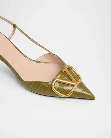 Valentino Garavani 40mm VLogo Signature Croc-Embossed Leather Slingback Pumps | Thumbnail 3