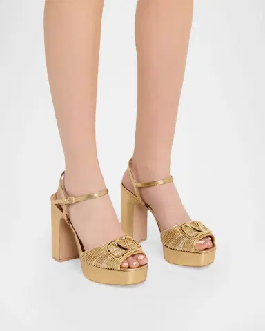 Valentino Garavani 115mm VLogo Signature Cornely Metallic Leather Platform Sandals | Thumbnail 2