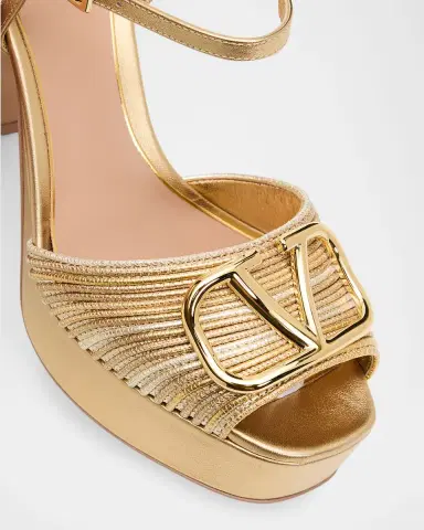 Valentino Garavani 115mm VLogo Signature Cornely Metallic Leather Platform Sandals | Thumbnail 5