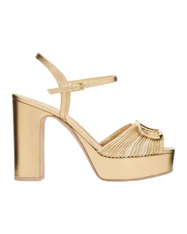 Valentino Garavani 115mm VLogo Signature Cornely Metallic Leather Platform Sandals | Thumbnail 1