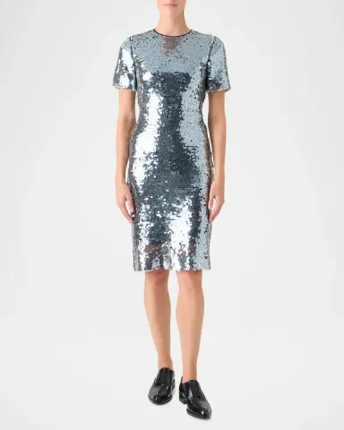 Akris Lucid Sequined Tulle Short-Sleeve Dress | Thumbnail 2 Akris Lucid Sequined Tulle Short-Sleeve Dress | Thumbnail 2