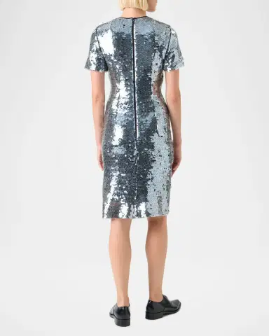Akris Lucid Sequined Tulle Short-Sleeve Dress | Thumbnail 3 Akris Lucid Sequined Tulle Short-Sleeve Dress | Thumbnail 3