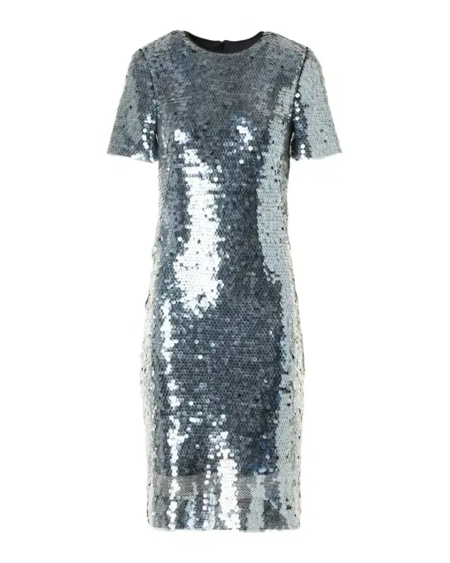 Lucid Sequined Tulle Short-Sleeve Dress