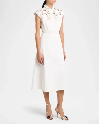 Valentino Garavani Broderie Anglaise Cap-Sleeve Midi Shirtdress | Thumbnail 4 Valentino Garavani Broderie Anglaise Cap-Sleeve Midi Shirtdress | Thumbnail 4