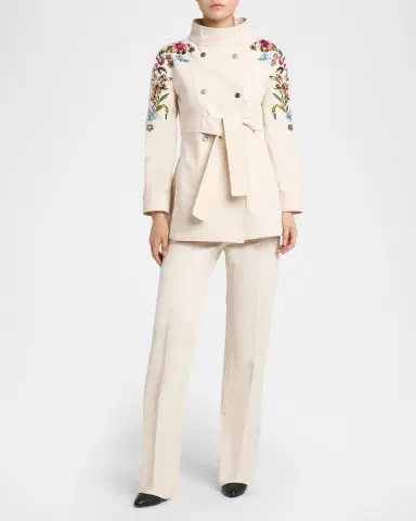 Valentino Garavani Floral Embroidered Double-Breasted Denim Jacket | Thumbnail 2 Valentino Garavani Floral Embroidered Double-Breasted Denim Jacket | Thumbnail 2