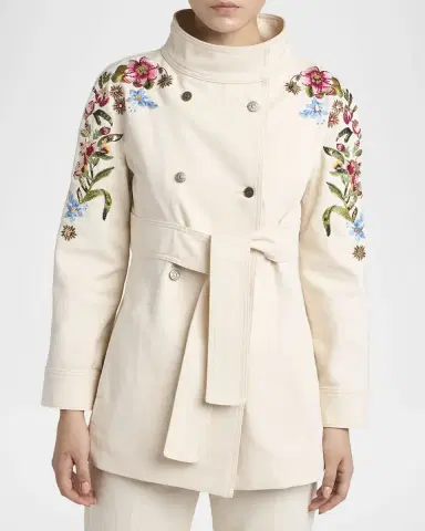 Valentino Garavani Floral Embroidered Double-Breasted Denim Jacket | Thumbnail 4 Valentino Garavani Floral Embroidered Double-Breasted Denim Jacket | Thumbnail 4