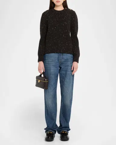Bottega Veneta Button-Shoulder Speckled Rib Crewneck Sweater | Thumbnail 2 Bottega Veneta Button-Shoulder Speckled Rib Crewneck Sweater | Thumbnail 2