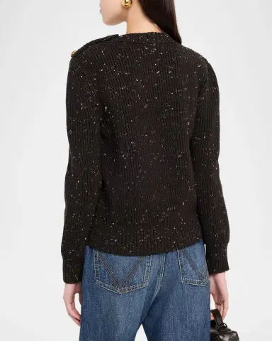 Bottega Veneta Button-Shoulder Speckled Rib Crewneck Sweater | Thumbnail 3 Bottega Veneta Button-Shoulder Speckled Rib Crewneck Sweater | Thumbnail 3