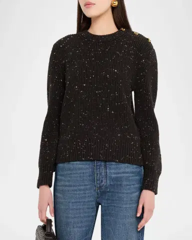 Bottega Veneta Button-Shoulder Speckled Rib Crewneck Sweater | Thumbnail 4 Bottega Veneta Button-Shoulder Speckled Rib Crewneck Sweater | Thumbnail 4