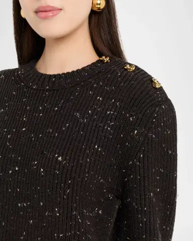 Bottega Veneta Button-Shoulder Speckled Rib Crewneck Sweater | Thumbnail 5 Bottega Veneta Button-Shoulder Speckled Rib Crewneck Sweater | Thumbnail 5