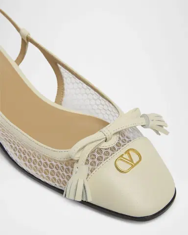 Valentino Garavani 25mm VLogo Signature Valet Mesh and Leather Ballerina Flats | Thumbnail 3
