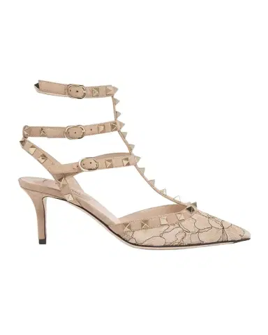 Valentino Garavani 65mm Rockstud Lace Ankle-Strap Pumps | Thumbnail 1 Valentino Garavani 65mm Rockstud Lace Ankle-Strap Pumps | Thumbnail 1