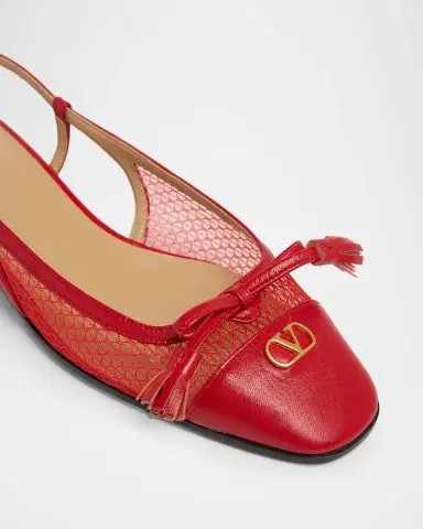 Valentino Garavani 25mm VLogo Signature Valet Mesh and Leather Ballerina Flats | Thumbnail 3 Valentino Garavani 25mm VLogo Signature Valet Mesh and Leather Ballerina Flats | Thumbnail 3
