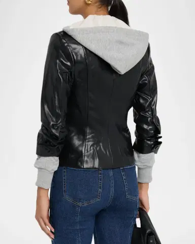 Cinq a Sept Hooded Vegan Leather Combo Blazer | Thumbnail 3 Cinq a Sept Hooded Vegan Leather Combo Blazer | Thumbnail 3