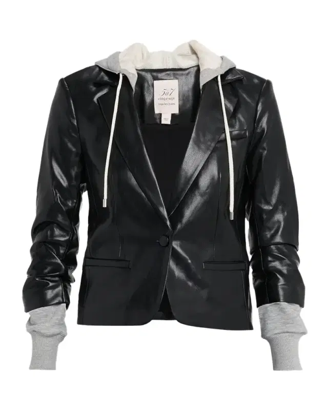 Cinq à Sept Hooded Vegan Leather Combo Blazer