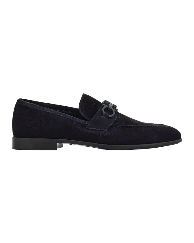 Ferragamo Men 's Foster Textured Suede Gancini Bit Loafers