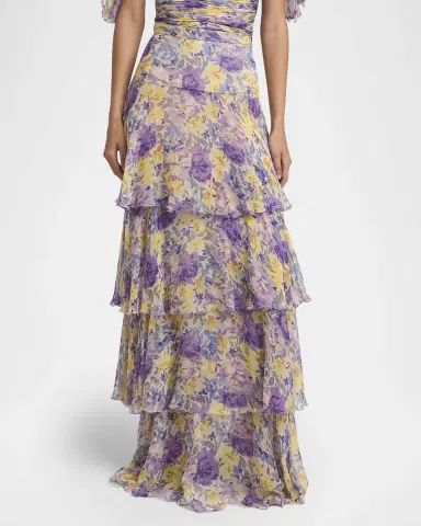 Valentino Garavani Tiered Floral Silk Chiffon Maxi Skirt | Thumbnail 4