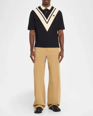 Valentino Garavani Men's Inlaid V Cotton Polo Shirt with Panther Patch | Thumbnail 2 Valentino Garavani Men's Inlaid V Cotton Polo Shirt with Panther Patch | Thumbnail 2