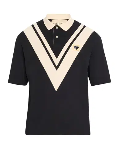 Valentino Garavani Men's Inlaid V Cotton Polo Shirt with Panther Patch | Thumbnail 1 Valentino Garavani Men's Inlaid V Cotton Polo Shirt with Panther Patch | Thumbnail 1