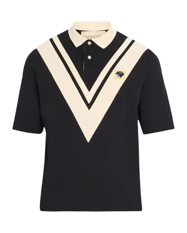Valentino Garavani Men 's Inlaid V Cotton Polo Shirt with Panther Patch