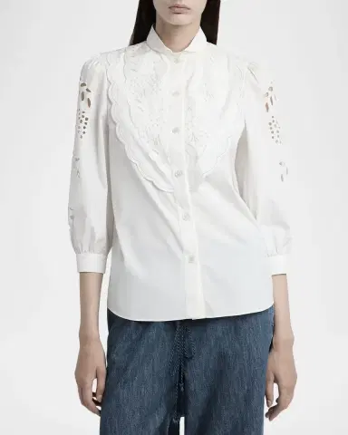 Valentino Garavani Broderie Anglaise Poplin Button-Down Shirt | Thumbnail 4 Valentino Garavani Broderie Anglaise Poplin Button-Down Shirt | Thumbnail 4