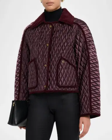 Burberry Floriston Corduroy-Trim Quilted Barn Jacket | Thumbnail 4