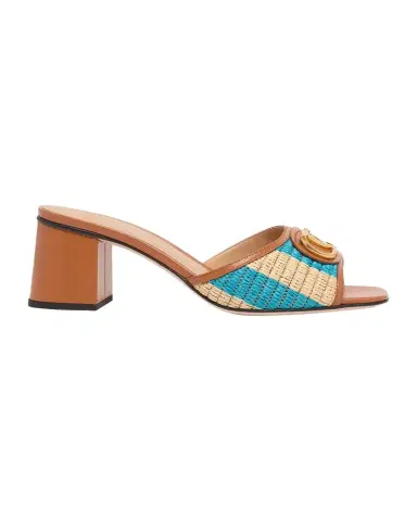 Valentino Garavani 60mm VLogo Signature Striped Raffia and Leather Mule Sandals | Thumbnail 1