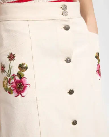 Valentino Garavani Floral Embroidered Denim Button-Front Maxi Skirt | Thumbnail 5 Valentino Garavani Floral Embroidered Denim Button-Front Maxi Skirt | Thumbnail 5