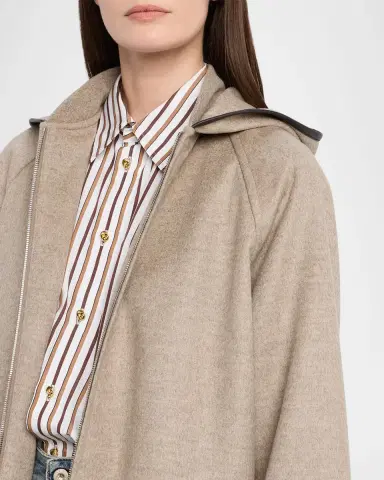 Bottega Veneta Leather-Trim Brushed Wool Hooded Jacket | Thumbnail 5 Bottega Veneta Leather-Trim Brushed Wool Hooded Jacket | Thumbnail 5