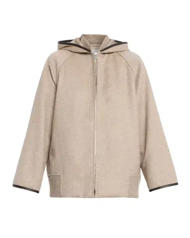 Bottega Veneta Leather-Trim Brushed Wool Hooded Jacket | Thumbnail 1 Bottega Veneta Leather-Trim Brushed Wool Hooded Jacket | Thumbnail 1