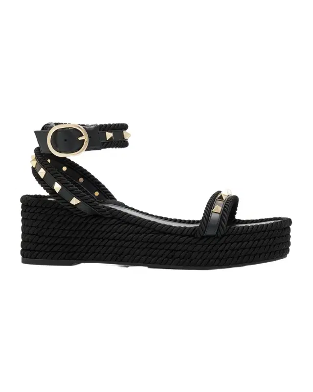 Valentino Garavani 45mm Rockstud Torchon Ankle Strap Espadrille Sandals
