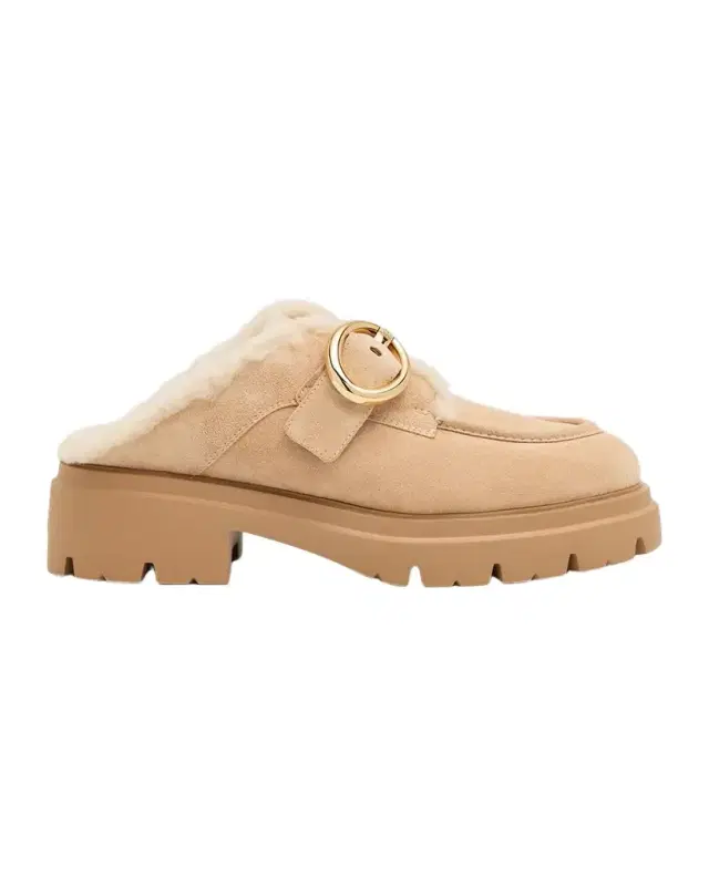 Stuart Weitzman Benni Shearling-Lined Suede Mules