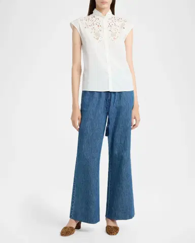 Valentino Garavani Broderie Anglaise Cap-Sleeve Button-Down Shirt | Thumbnail 2 Valentino Garavani Broderie Anglaise Cap-Sleeve Button-Down Shirt | Thumbnail 2