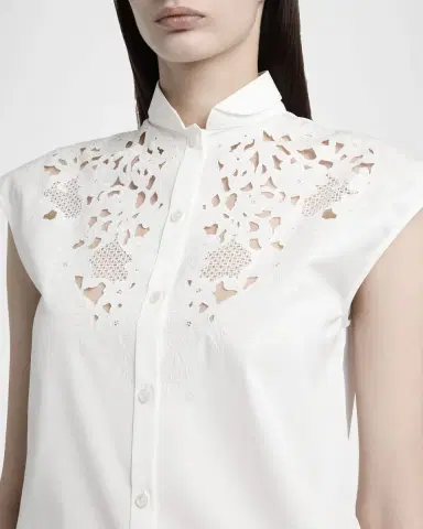 Valentino Garavani Broderie Anglaise Cap-Sleeve Button-Down Shirt | Thumbnail 5 Valentino Garavani Broderie Anglaise Cap-Sleeve Button-Down Shirt | Thumbnail 5