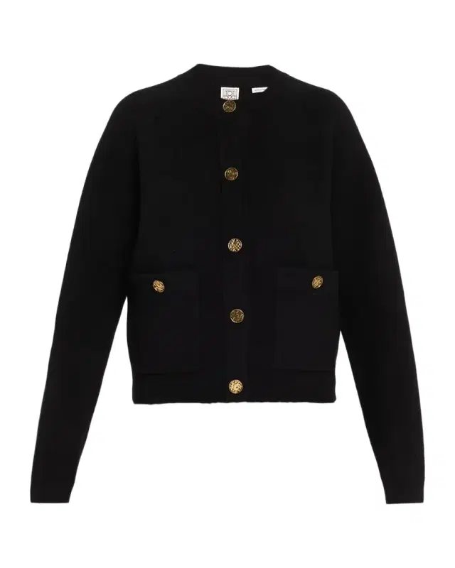 Cashmere-Wool Hammered Button Cardigan
