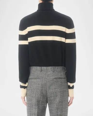 Valentino Garavani Men's Wool High-Neck Stripe Turtleneck Sweater with Vlogo Embroidery | Thumbnail 3 Valentino Garavani Men's Wool High-Neck Stripe Turtleneck Sweater with Vlogo Embroidery | Thumbnail 3