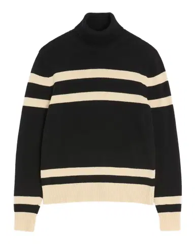 Valentino Garavani Men's Wool High-Neck Stripe Turtleneck Sweater with Vlogo Embroidery | Thumbnail 1 Valentino Garavani Men's Wool High-Neck Stripe Turtleneck Sweater with Vlogo Embroidery | Thumbnail 1