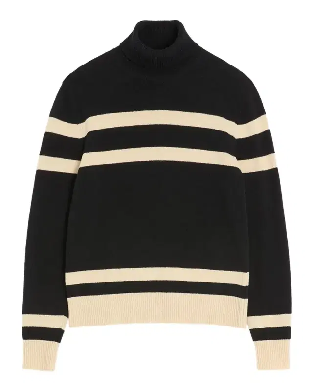 Men 's Wool High-Neck Stripe Turtleneck Sweater with Vlogo Embroidery