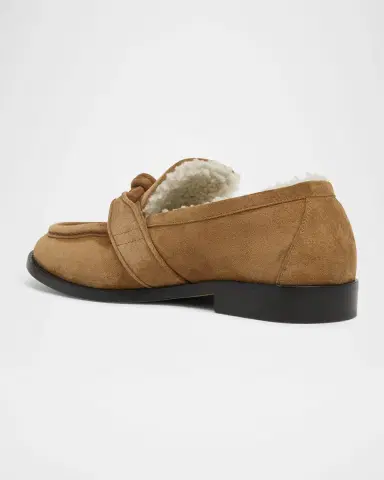 Bottega Veneta Astaire Suede Shearling-Lined Knot Loafers | Thumbnail 4